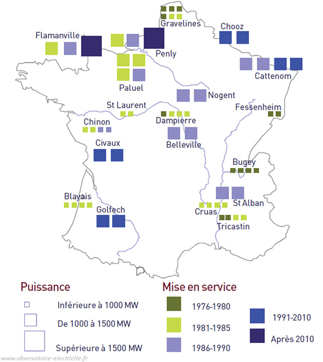 Rpartition gographique des centrales nuclaires en France 