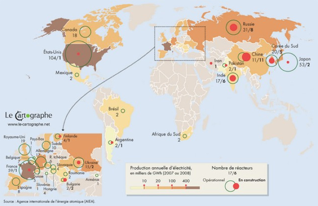 La production d'électricité à partir du nucléaire dans le monde