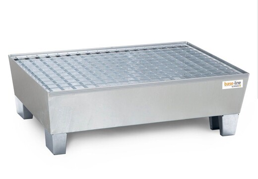 Bac de r�tention base-line, caillebotis, galvanis�, pour 2 f�ts de 200 l