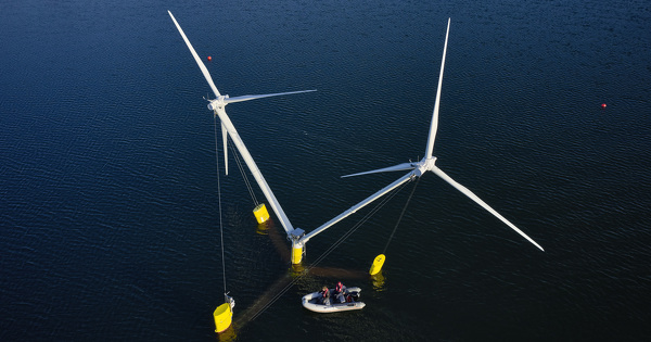 Une olienne flottante  deux turbines, une innovation en avance sur son temps