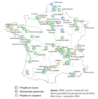 Carte des engagements et projets initiés en France